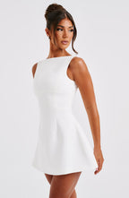 White Backless Mini Dress with Bubble Skirt