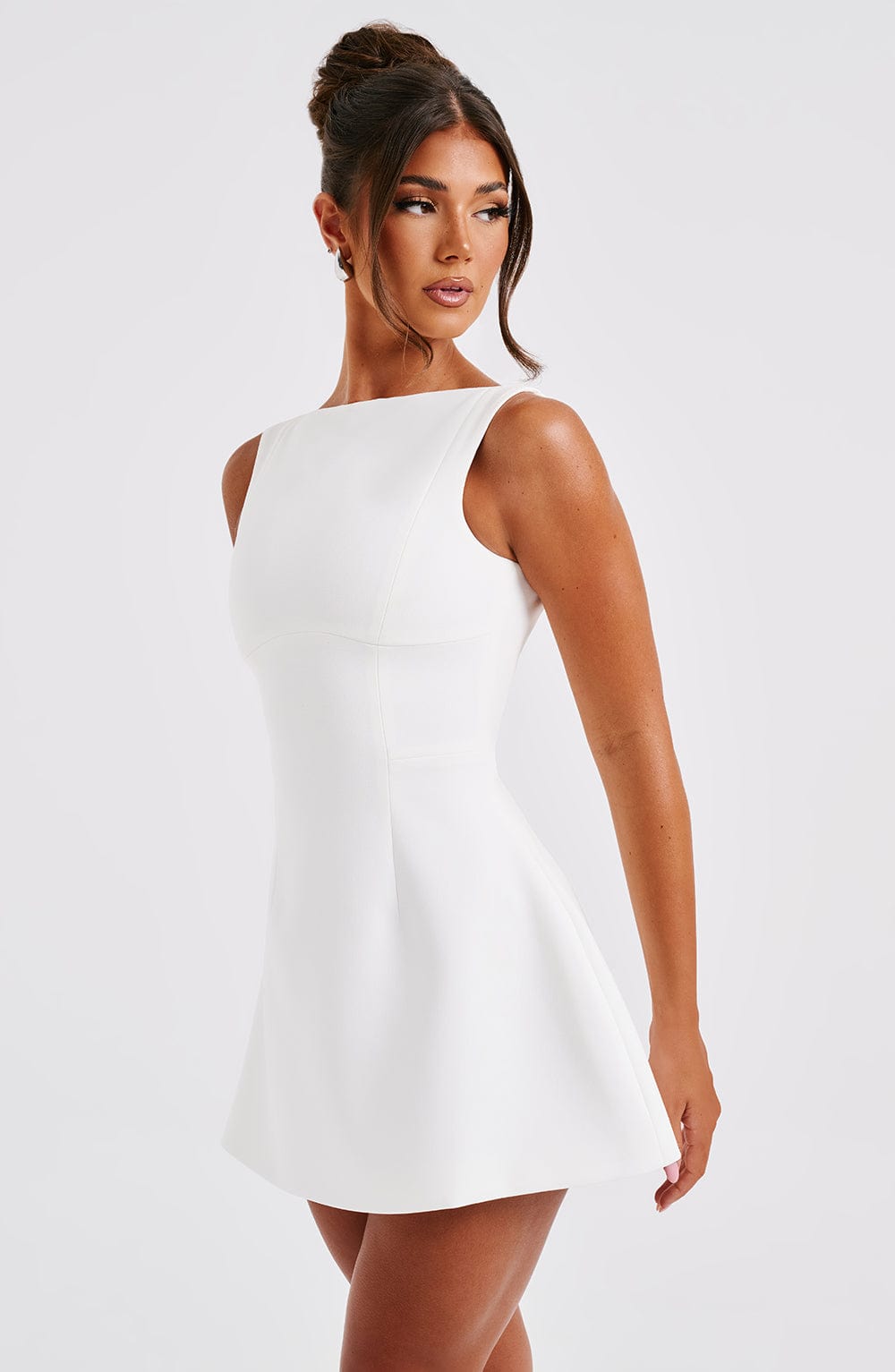 White Backless Mini Dress with Bubble Skirt