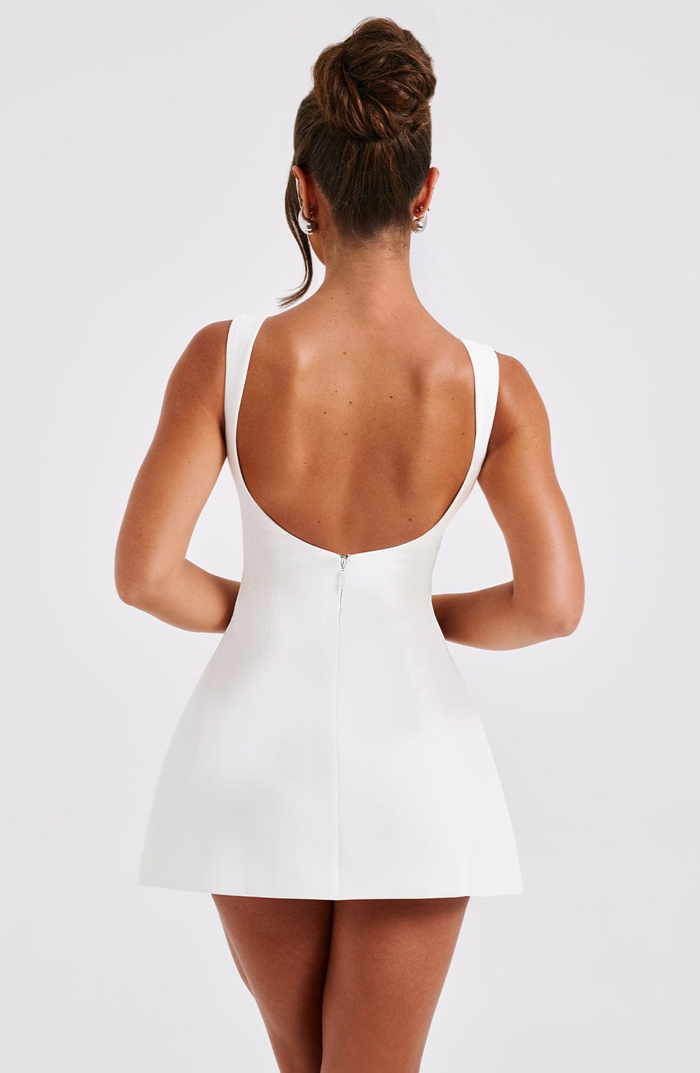 White Backless Mini Dress with Bubble Skirt