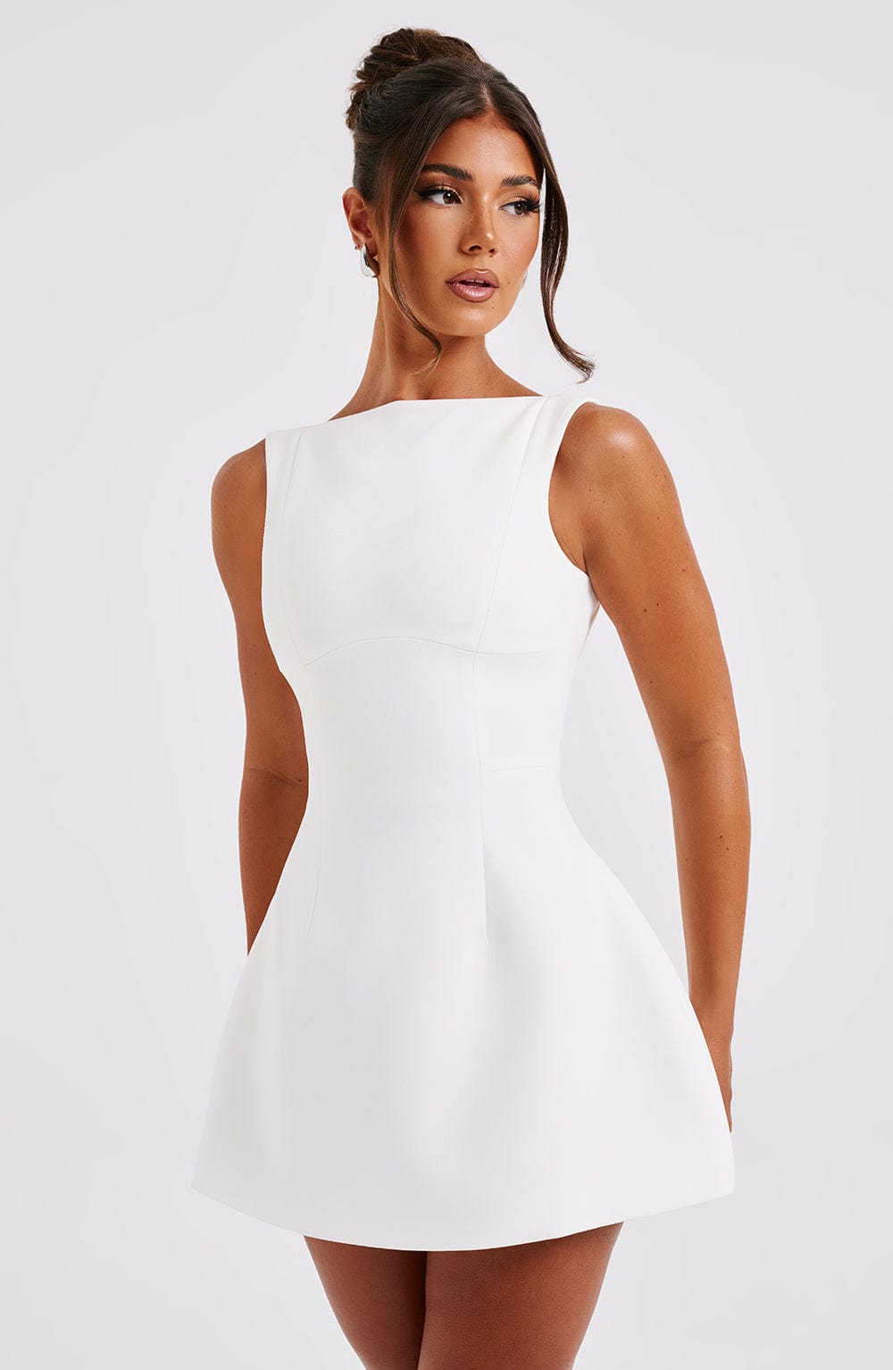 White Backless Mini Dress with Bubble Skirt