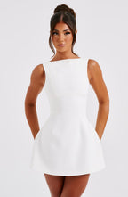 White Backless Mini Dress with Bubble Skirt