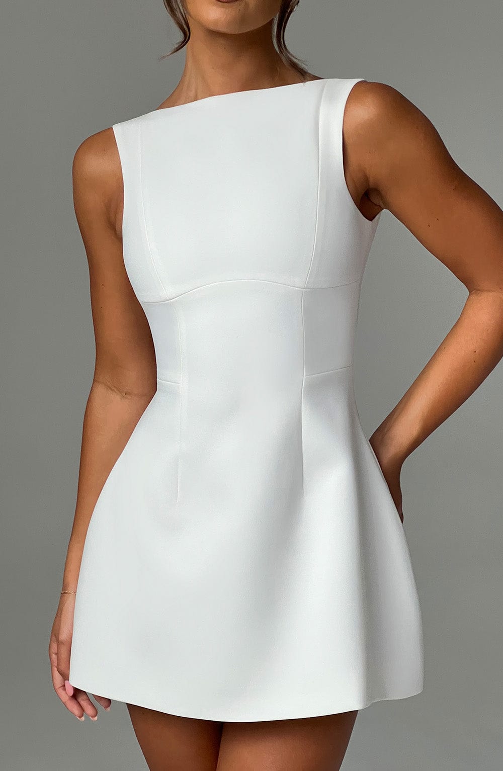 White Backless Mini Dress with Bubble Skirt