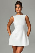 White Backless Mini Dress with Bubble Skirt