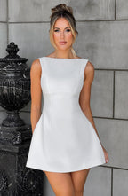 White Backless Mini Dress with Bubble Skirt