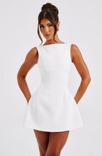 White Backless Mini Dress with Bubble Skirt