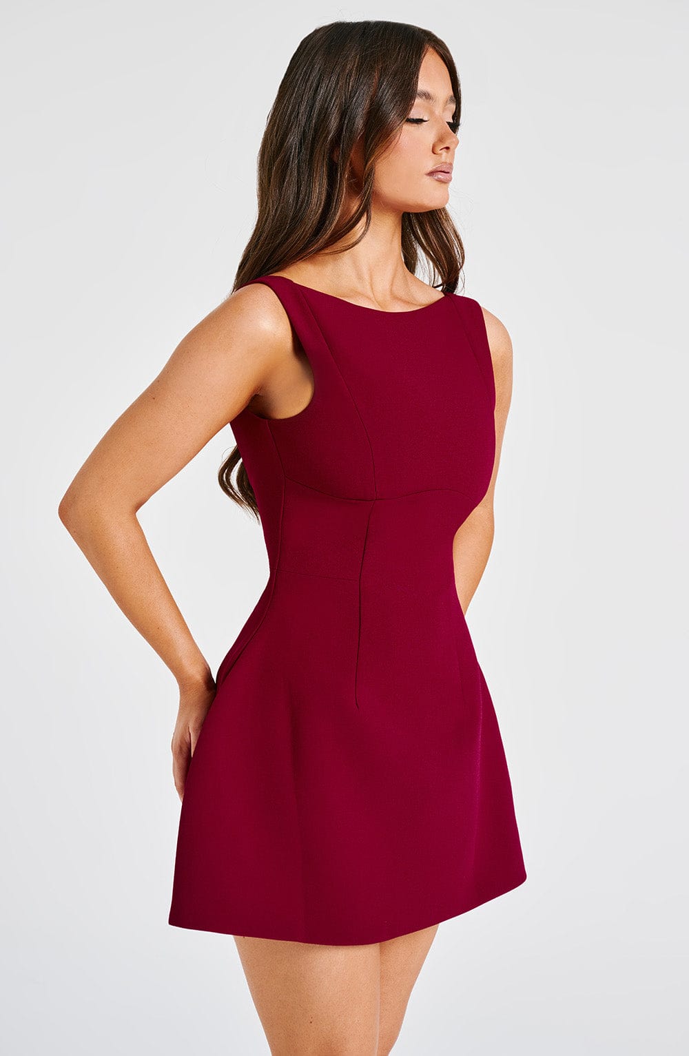 Red Backless Mini Dress with High Neck Bubble Skirt