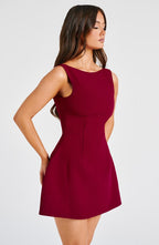 Red Backless Mini Dress with High Neck Bubble Skirt