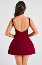 Red Backless Mini Dress with High Neck Bubble Skirt