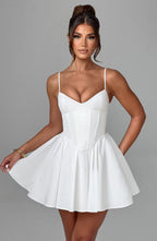 White Corset Mini Dress with Full Skirt