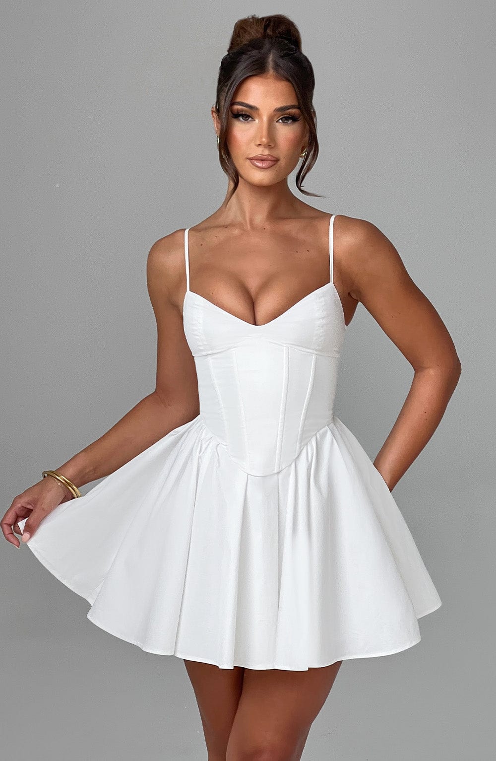 White Corset Mini Dress with Full Skirt
