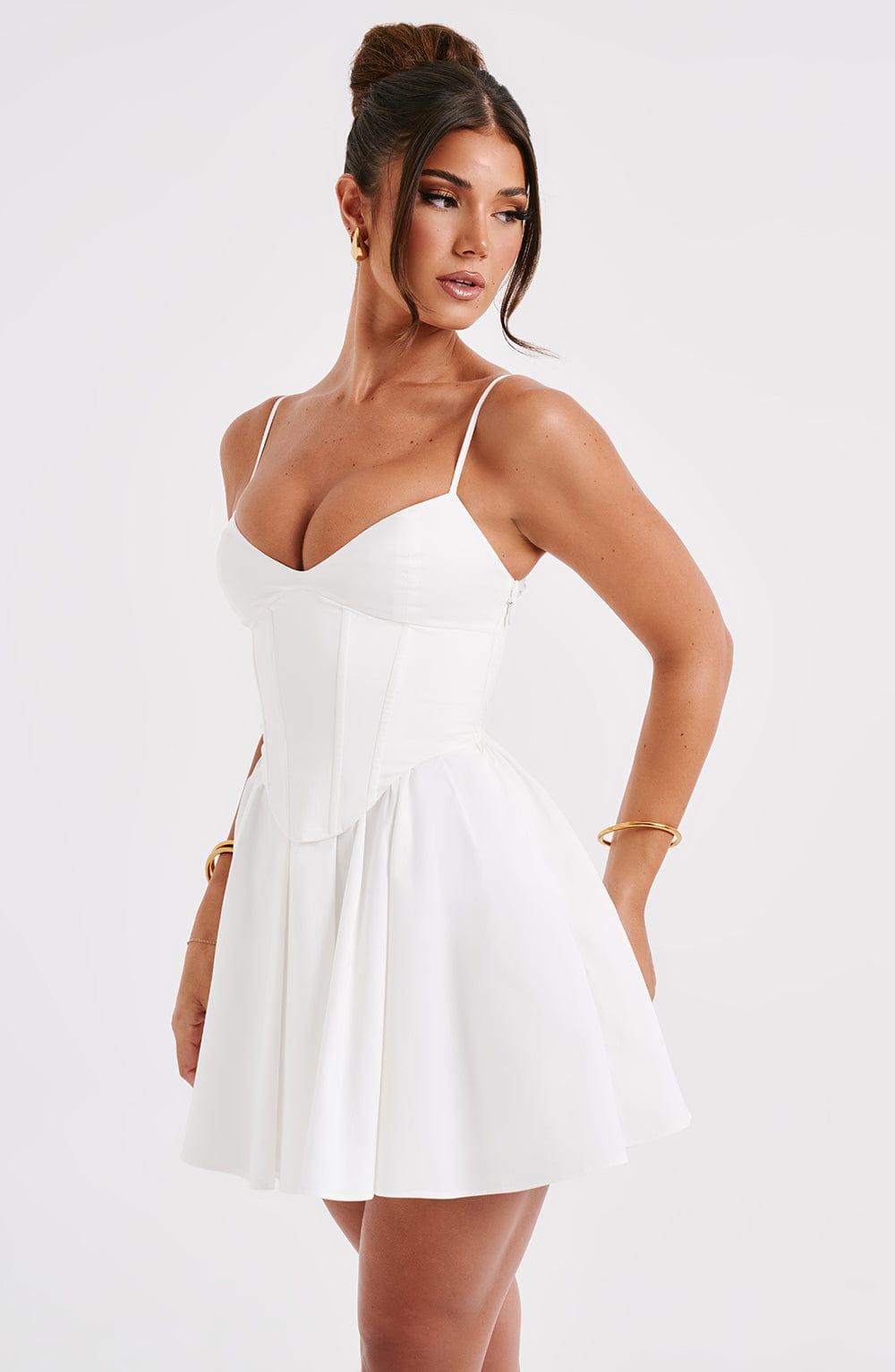 White Corset Mini Dress with Full Skirt