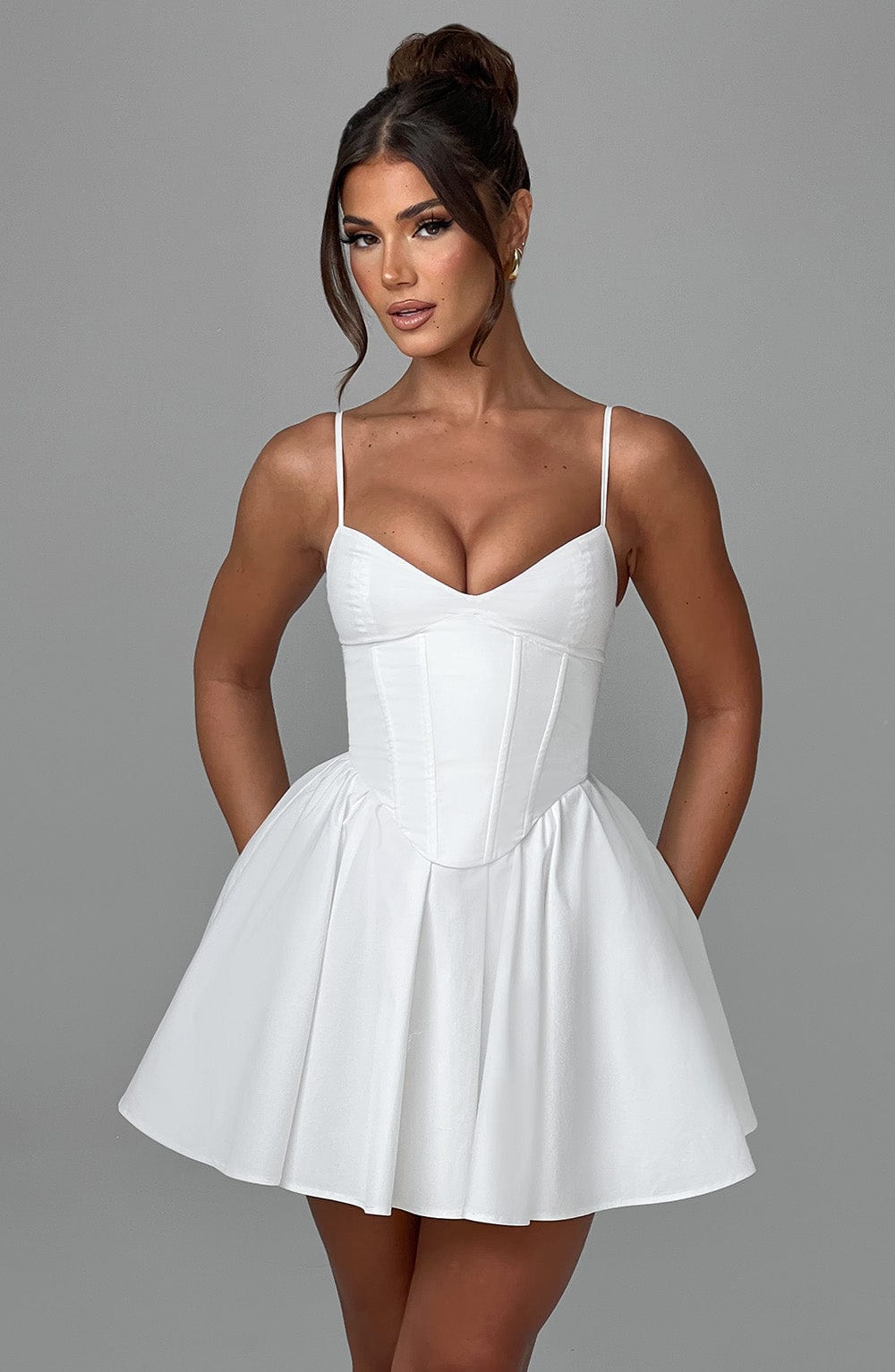 White Corset Mini Dress with Full Skirt
