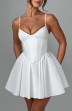 White Corset Mini Dress with Full Skirt