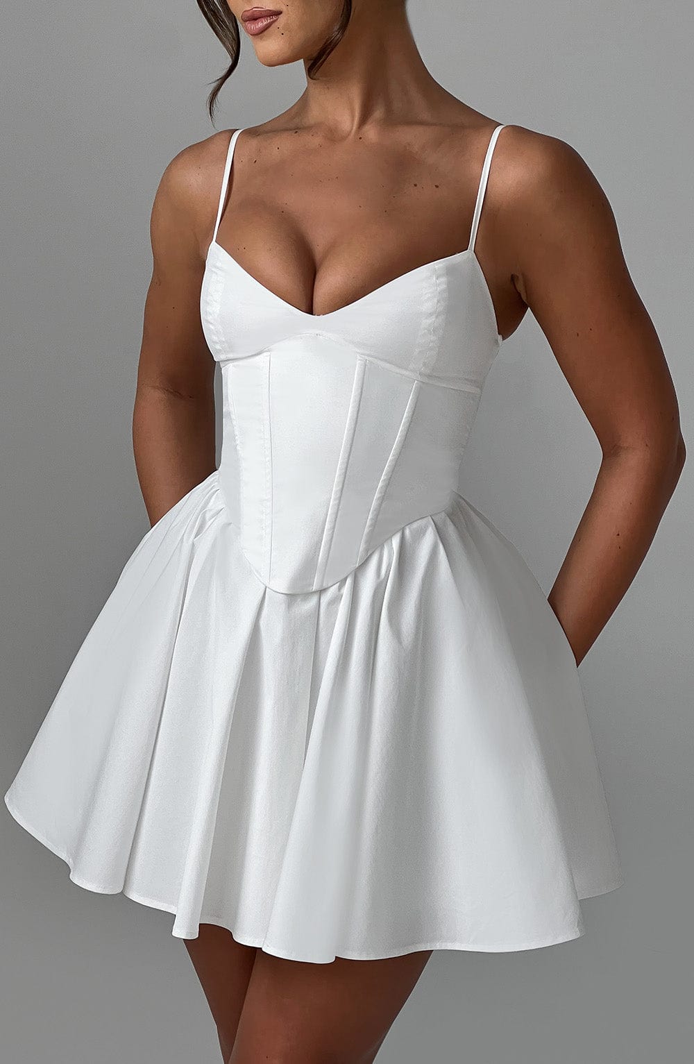 White Corset Mini Dress with Full Skirt