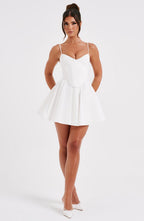 White Corset Mini Dress with Full Skirt