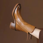 Women's Block Heel Ankle Boots with Tassel Detail