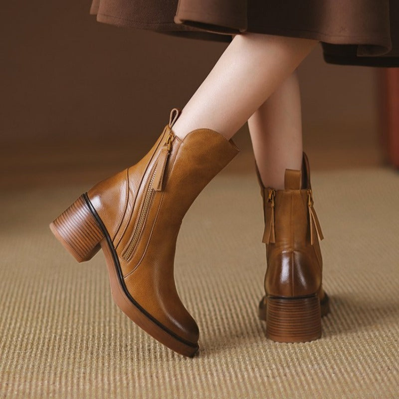 Women's Block Heel Ankle Boots with Tassel Detail