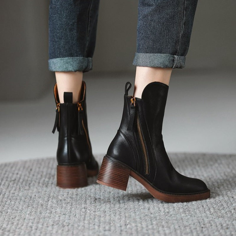 Women's Block Heel Ankle Boots with Tassel Detail