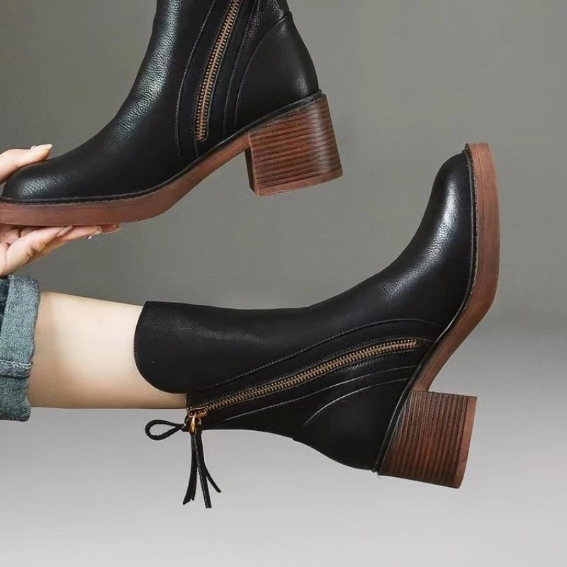 Women's Block Heel Ankle Boots with Tassel Detail