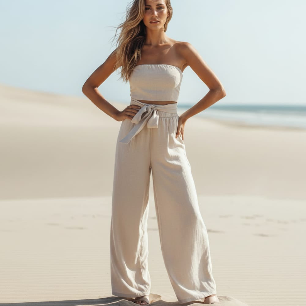 Women's Bohemian Wide-Leg Romper with Back Tie Detail