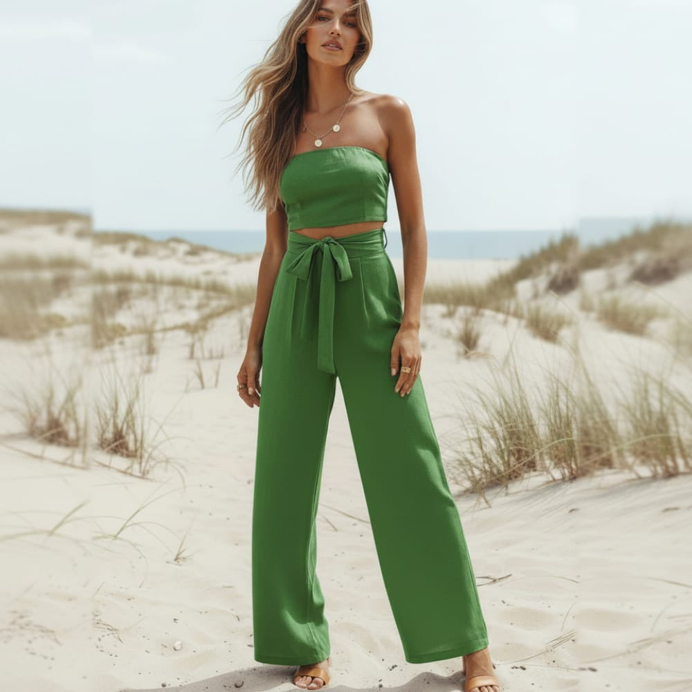 Women's Bohemian Wide-Leg Romper with Back Tie Detail