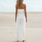 Women's Bohemian Wide-Leg Romper with Back Tie Detail