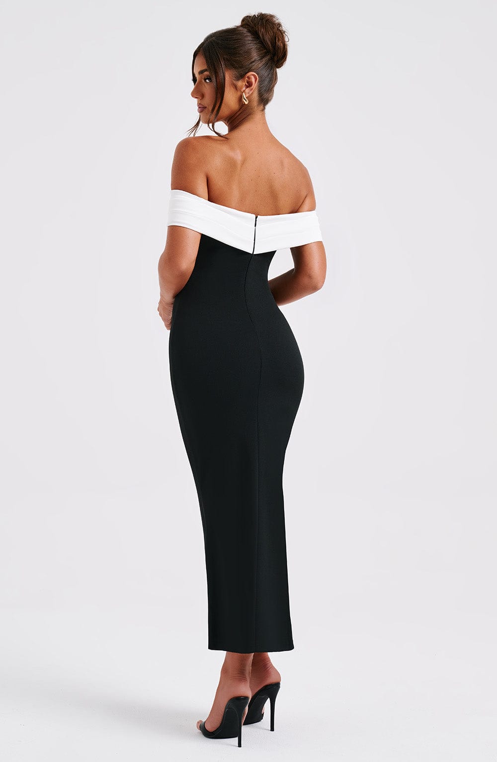 Black Midi Dress with Bardot Neckline
