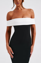Black Midi Dress with Bardot Neckline