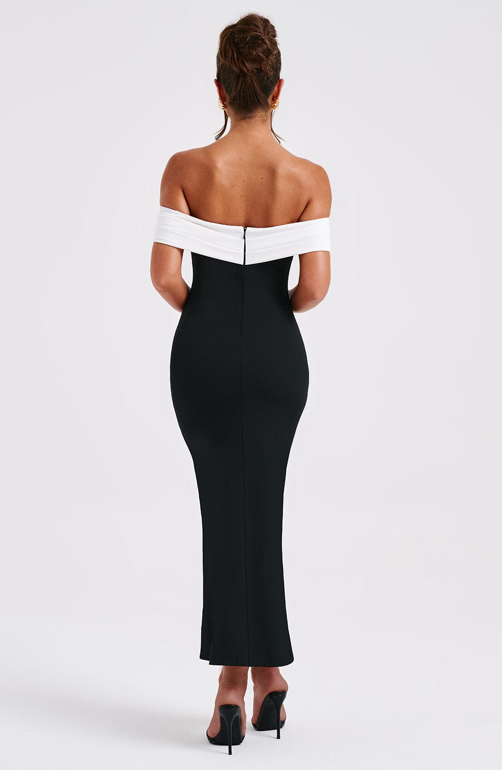 Black Midi Dress with Bardot Neckline