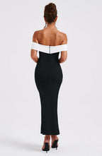 Black Midi Dress with Bardot Neckline