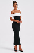 Black Midi Dress with Bardot Neckline