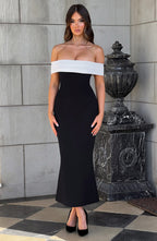 Black Midi Dress with Bardot Neckline