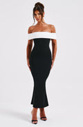Black Midi Dress with Bardot Neckline