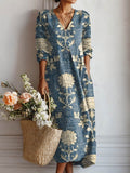 Women's Blue Relaxed Maxi Dress with Soft Harbor Tones