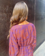 Women's Boho Maxi Dress with V-Neck and Long Sleeves