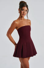 Rose Gold Strapless Mini Dress with Box Pleat Skirt