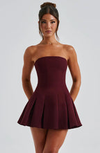 Rose Gold Strapless Mini Dress with Box Pleat Skirt