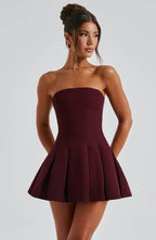 Rose Gold Strapless Mini Dress with Box Pleat Skirt