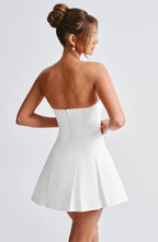 White Strapless Mini Dress with Box Pleat Skirt