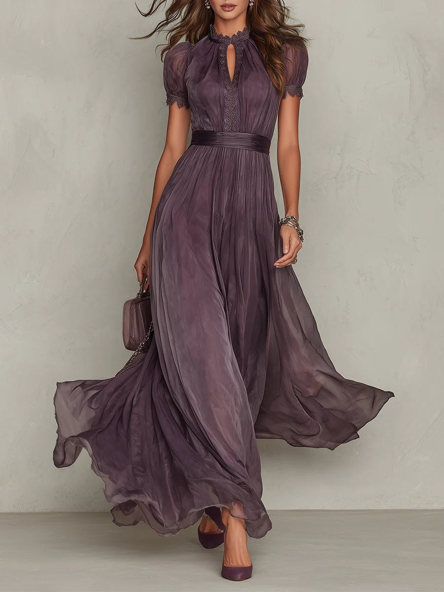 Women's A-Line Chiffon Maxi Dress with Keyhole Neckline