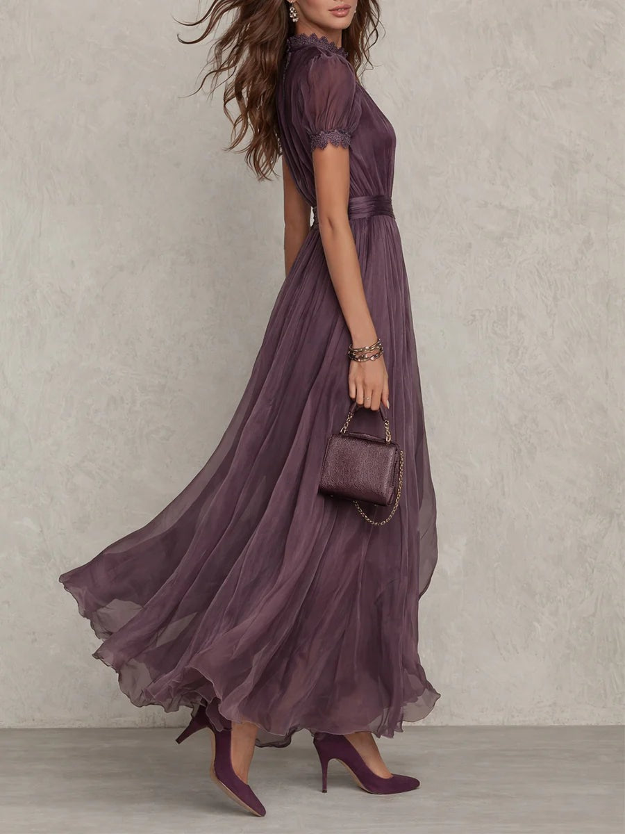 Women's A-Line Chiffon Maxi Dress with Keyhole Neckline