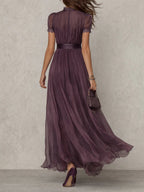 Women's A-Line Chiffon Maxi Dress with Keyhole Neckline