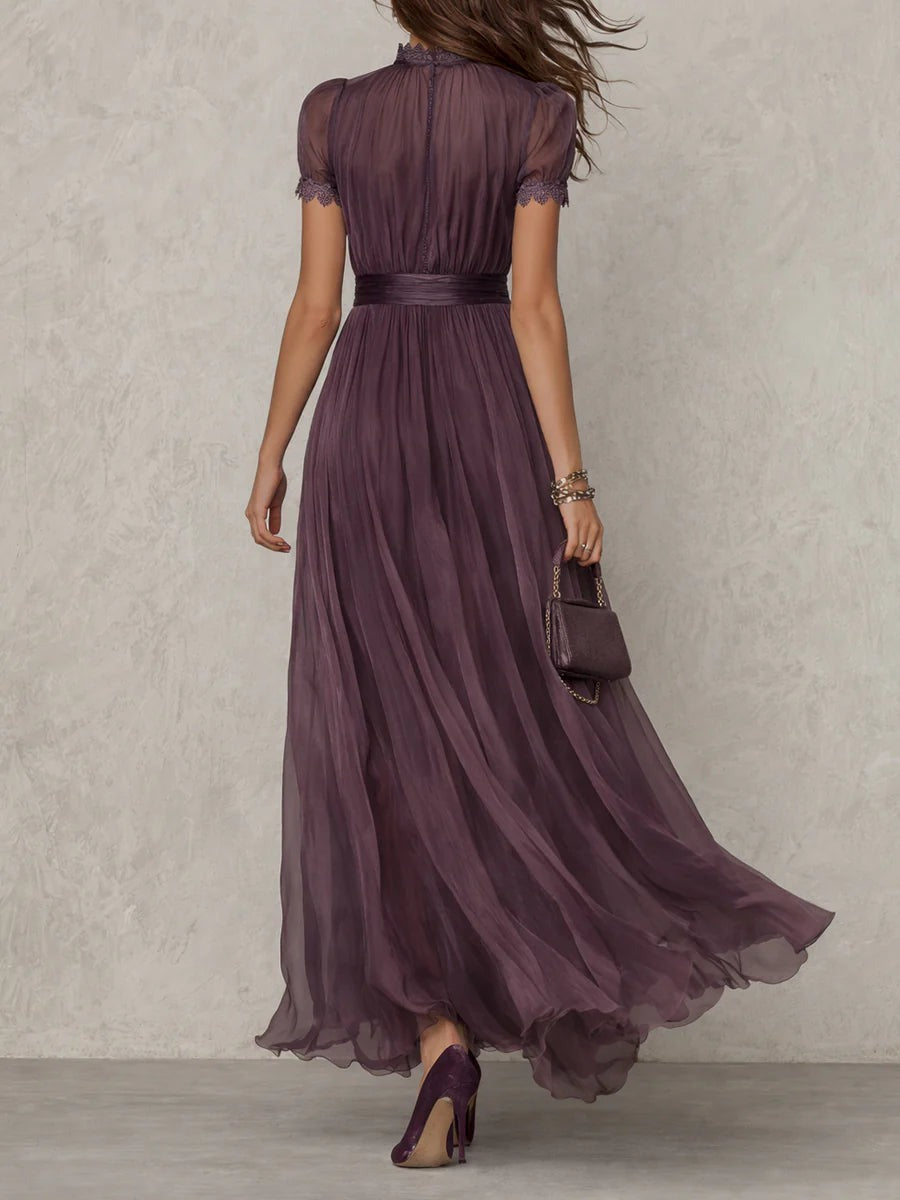 Women's A-Line Chiffon Maxi Dress with Keyhole Neckline