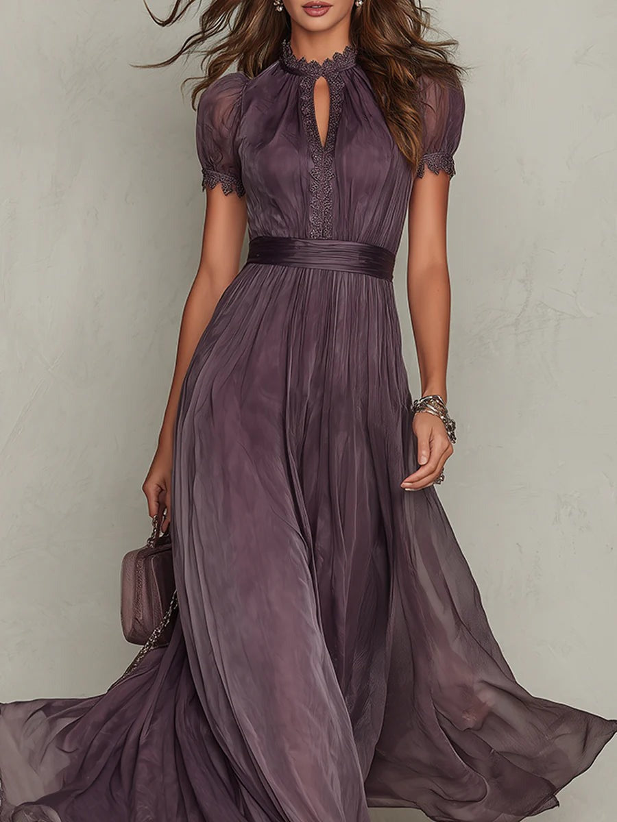 Women's A-Line Chiffon Maxi Dress with Keyhole Neckline