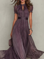 Women's A-Line Chiffon Maxi Dress with Keyhole Neckline