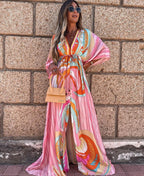 Women's Floral Maxi Dress with Drawstring Waist