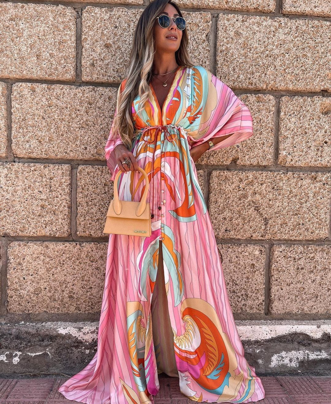 Women's Floral Maxi Dress with Drawstring Waist