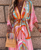 Women's Floral Maxi Dress with Drawstring Waist