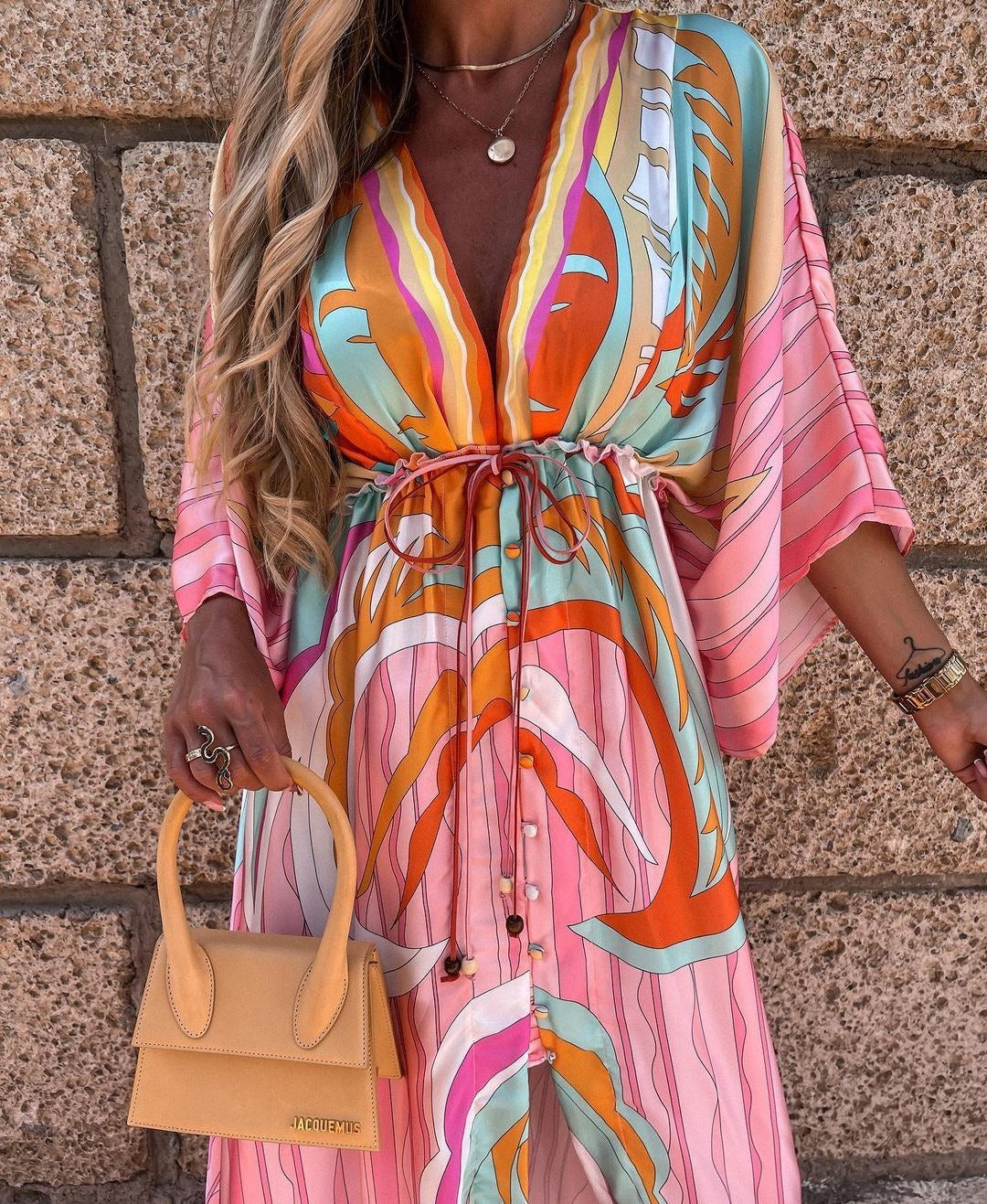 Women's Floral Maxi Dress with Drawstring Waist