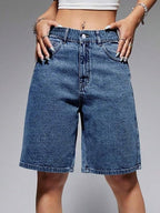Women's Straight-Cut Denim Shorts with Cropped Length